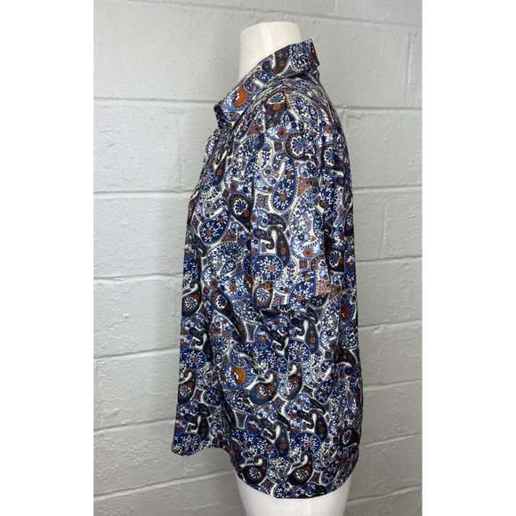 VTG 1970s Sears Disco Paisley Shirt Large 20 Women Polyester Perma Prest Blue - Picture 7 of 10